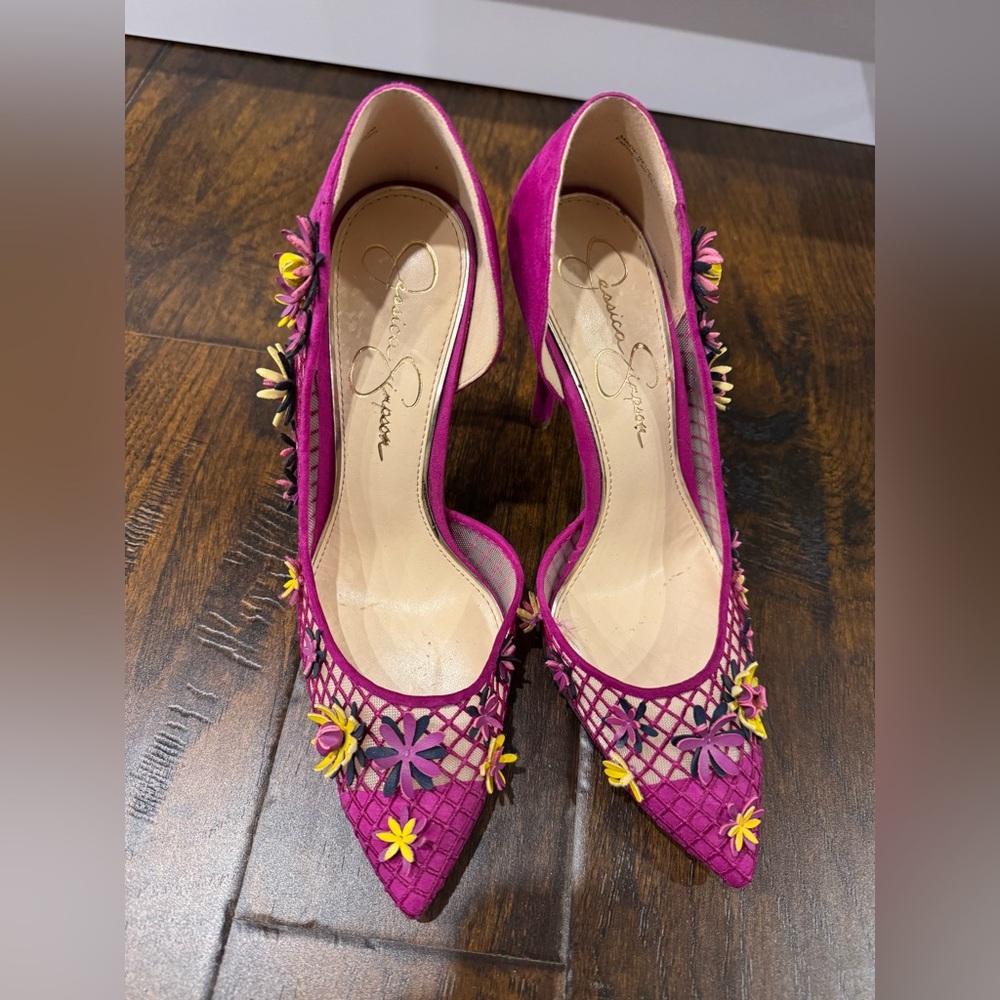 Jessica Simpson Fuchsia and Yellow Floral Heels